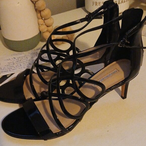 ANTONIO MELANI Black Stiletto Heels Strappy Elegance - Picture 1 of 7